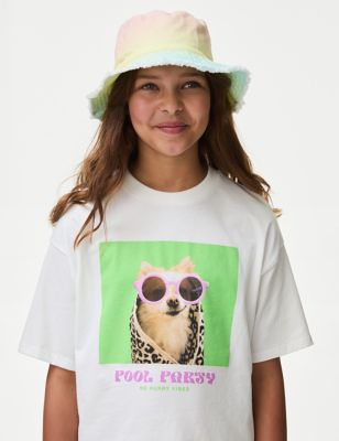 M&S Girls Pure Cotton Dog T-Shirt (6-16 Yrs) - 6-7 Y - Ivory, Ivory