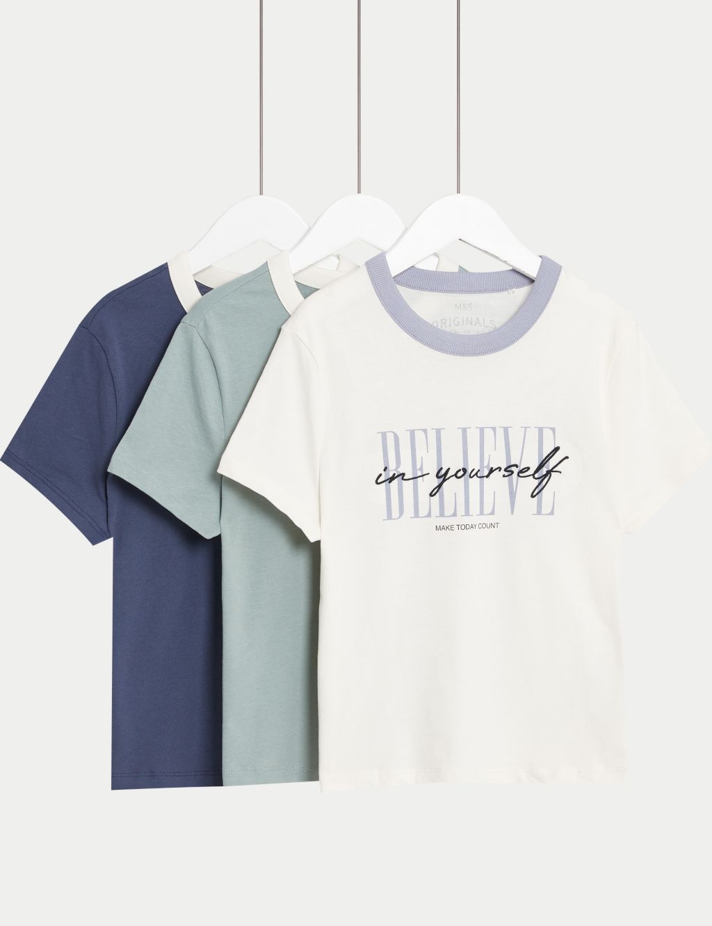 3pk Pure Cotton Plain & Graphic T-Shirts (6-16 Yrs)
