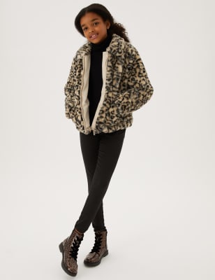 

M&S Collection Jacke mit Kunstfell und Tiermuster (6-16 Jahre) - Black Mix, Black Mix