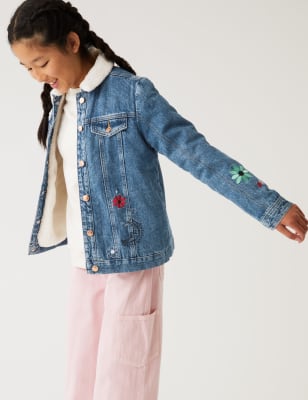 Girls borg hot sale denim jacket