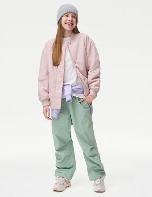 M&S Girls Satin Bomber Jacket (6-16 Yrs) - 6-7 Y - Pink, Pink,Green