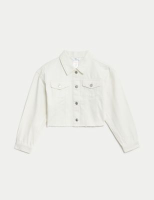 M&S Girls Cropped Denim Jacket (6-16 Yrs) - 7-8 Y - Ivory, Ivory