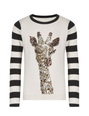Sequin Embellished Giraffe Jumper with Wool (5-14 Years) | M&S
