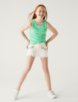 

Girls M&S Collection Denim Floral Shorts (6-16 Yrs) - Ivory, Ivory