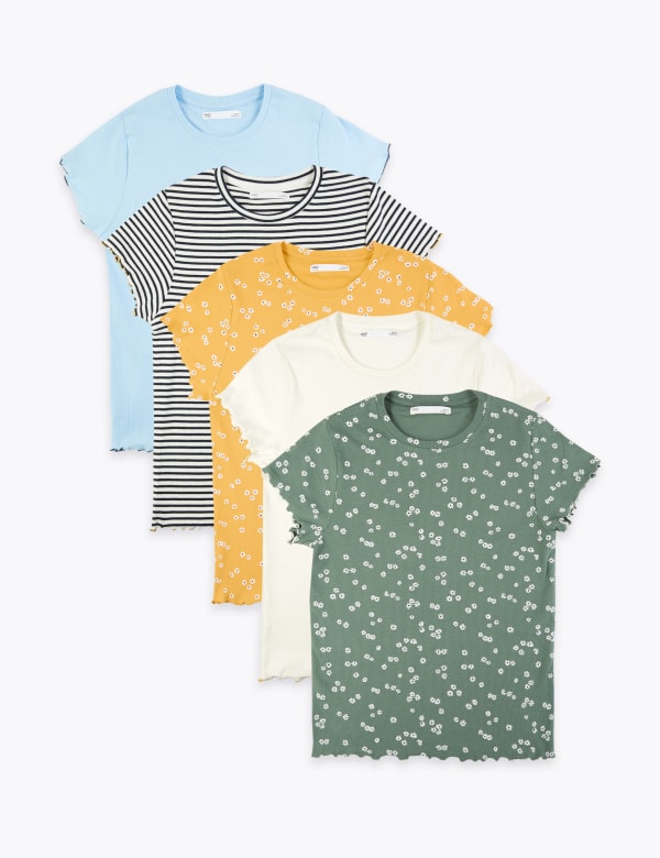 5 Pack Floral & Striped T-Shirts (6-16 Yrs)