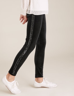 Women's Classic Side Sequined Synthetic Leather Leggings – Mia