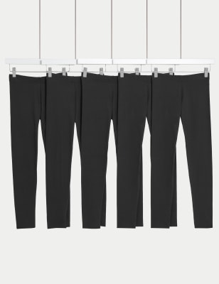 5pk Cotton Rich Leggings with Stretch (6-16 Yrs), M&S Collection