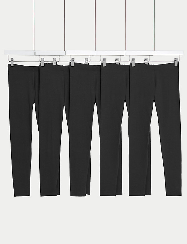 5pk Cotton Rich Leggings with Stretch (6-16 Yrs) - BE