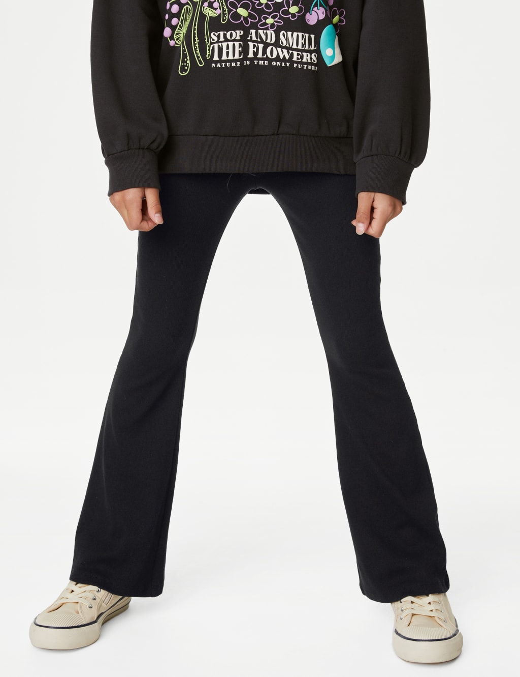 Cotton Rich Ribbed Flared Leggings (6-16 Yrs) image 3
