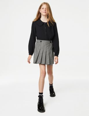 Cotton Blend Dogtooth Skirt (6-16 Yrs) - ES
