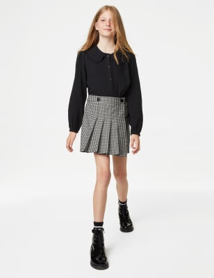 Cotton Blend Dogtooth Skirt (6-16 Yrs) - LU