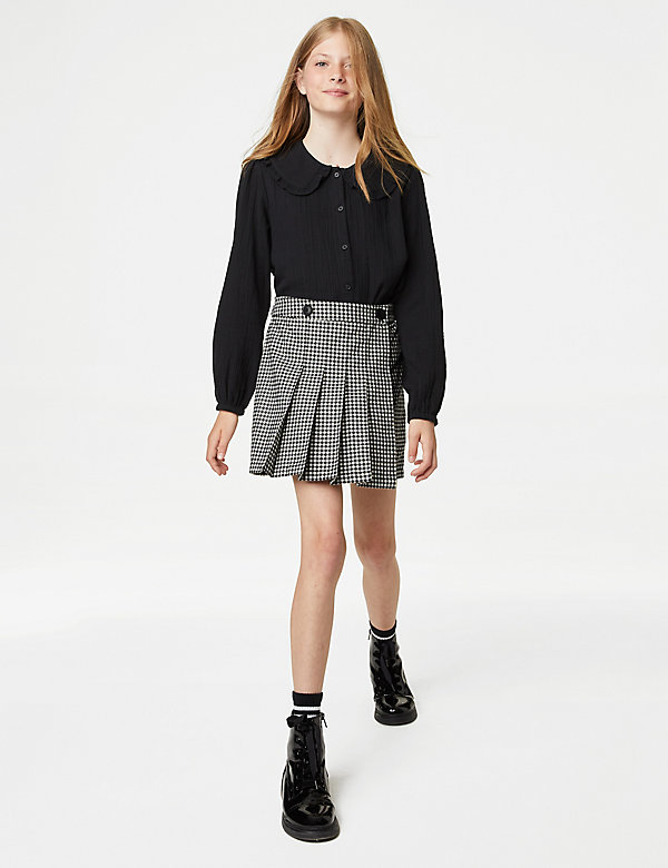 Cotton Blend Dogtooth Skirt (6-16 Yrs) - ID