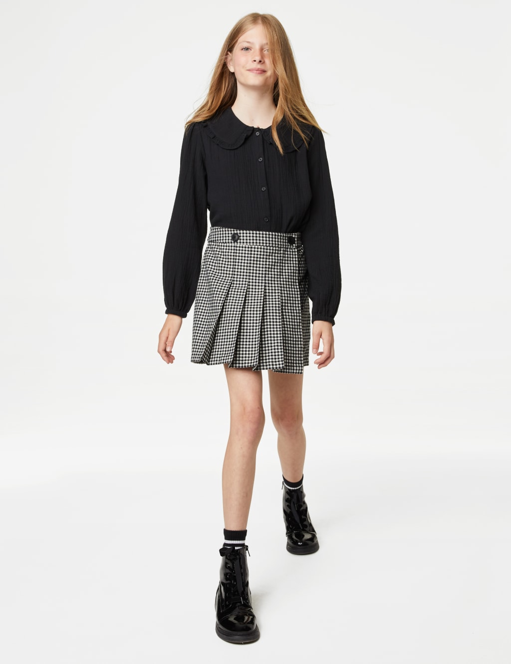 Cotton Blend Dogtooth Skirt (6-16 Yrs) image 1