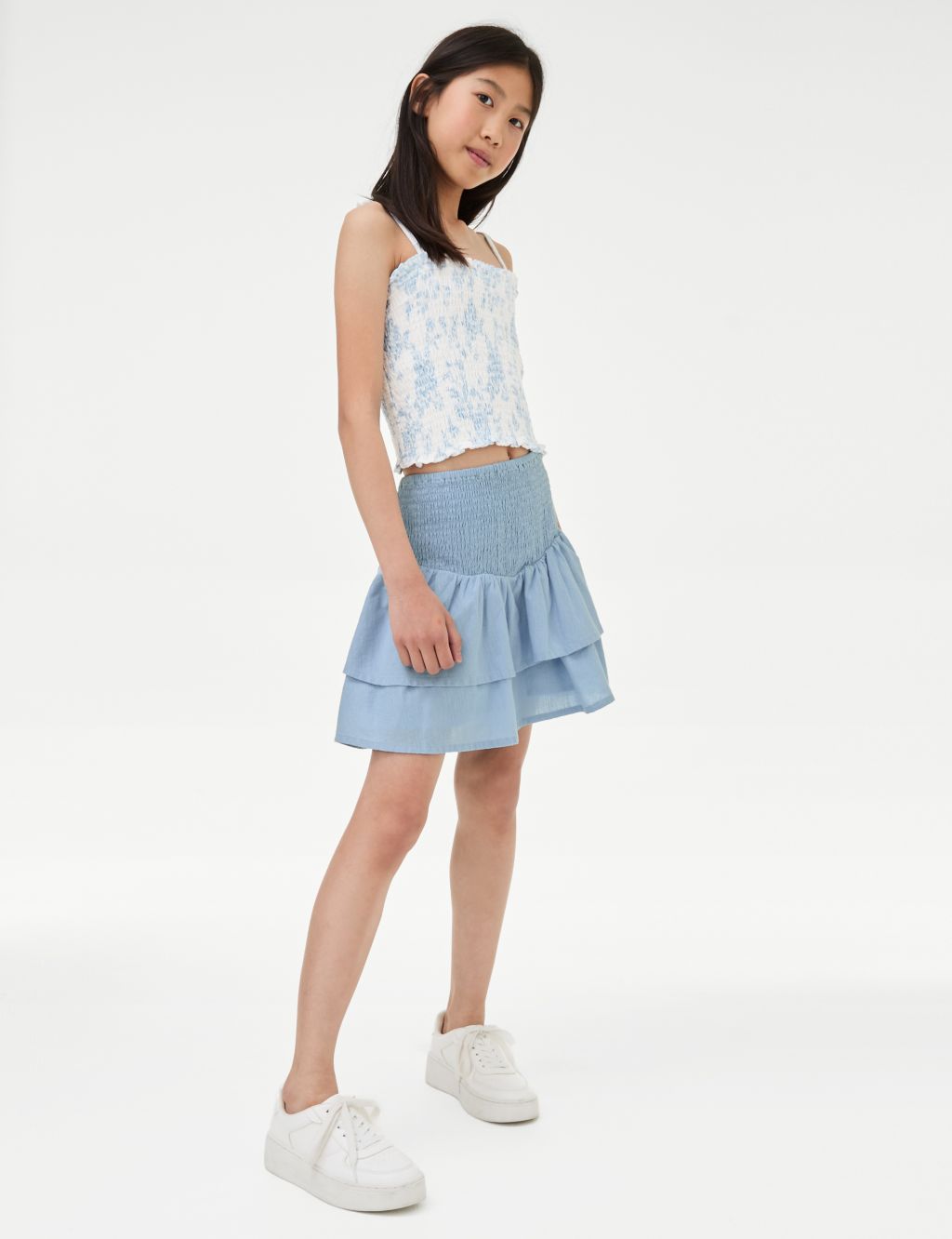 Pure Cotton Shirred Ra Ra Skirt (6-16 Yrs)