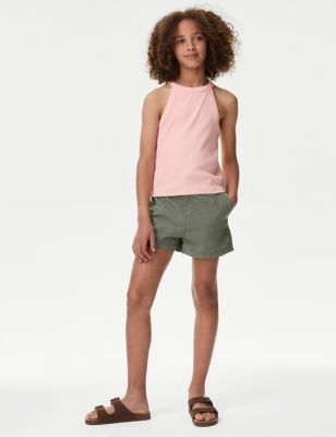 M&S Girl's Pure Cotton Cargo Shorts (6-16 Yrs) - 15-16 - Green, Green,Lilac,Neutral,Charcoal