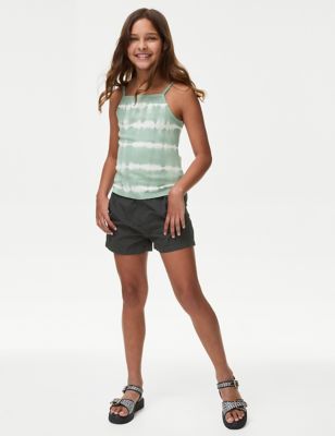 M&S Girls Pure Cotton Cargo Shorts (6-16 Yrs) - 6-7 Y - Charcoal, Charcoal,Green,Lilac,Neutral