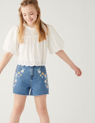 

Girls M&S Collection Mom Denim Embroidered Shorts (6-16 Yrs), Denim