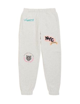

Girls M&S Collection Cotton Rich Embroidered Joggers (6-16 Yrs) - Grey Marl, Grey Marl