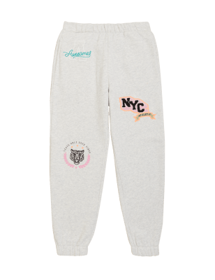 

Girls M&S Collection Cotton Rich Embroidered Joggers (6-16 Yrs) - Grey Marl, Grey Marl