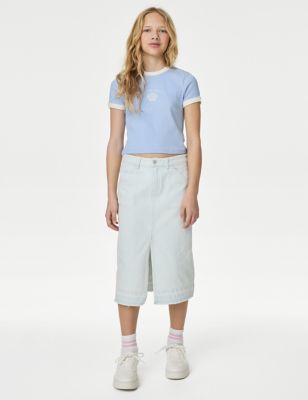 M&S Girls Midi Denim Skirt (6-16 Yrs) - 6-7 Y - Light Denim, Light Denim,Med Blue Denim