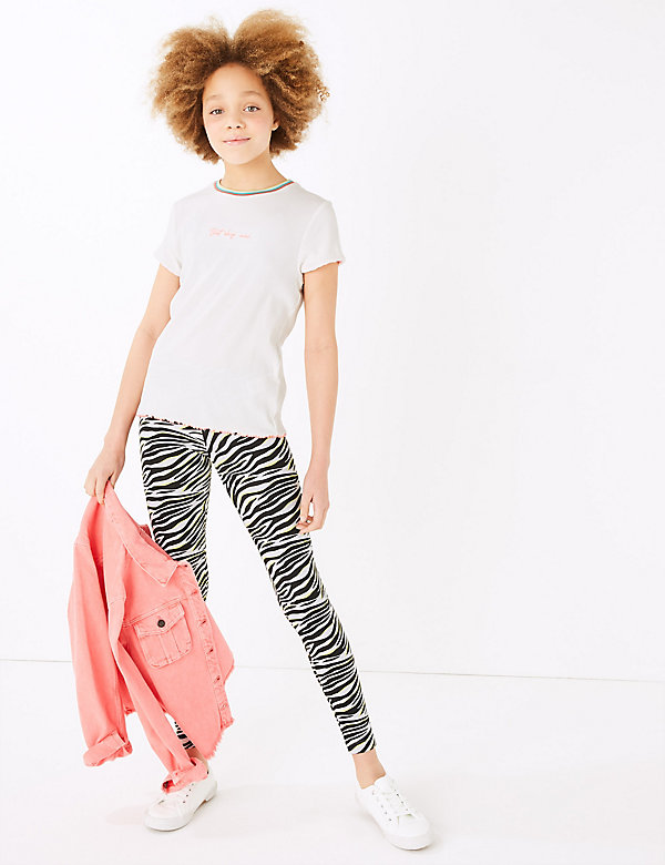 Katoenrijke legging met zebraprint (6-16 jaar) - BE