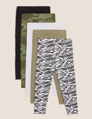 5pk Animal and Camouflage Leggings (6-16 Yrs)