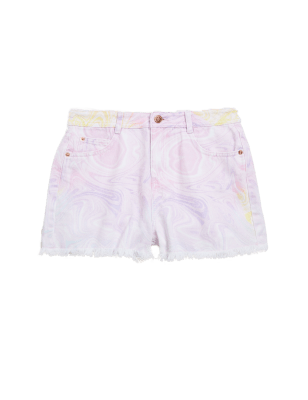 Girls M&S Collection Denim Marble Print Shorts (6-16 Yrs) - Pink Mix