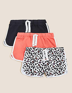3pk Pure Cotton Plain & Leopard Shorts (6 - 16 Yrs)