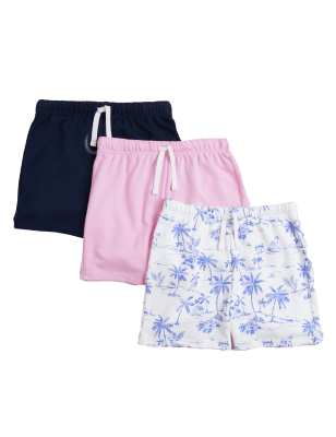 

M&S Collection Pack de 3 pantalones cortos de algodón con estampado de palmeras y lisos (6-16 años) - Multi, Multi