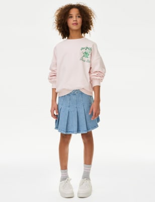 M&S Girl's Denim Pleated Skirt (6-16 Yrs) - 7-8 Y, Denim