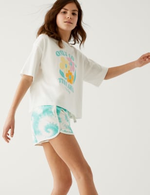 

M&S Collection Pantalón corto 100% algodón con diseño de teñido anudado (6-16 años) - Aqua, Aqua