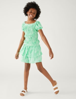 

M&S Collection Rock mit Rüschen und Blümchenmuster (6-16 Jahre) - Green, Green