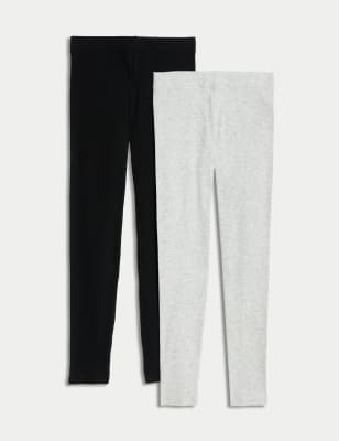 2pk Cotton Rich Ribbed Leggings (6-16 Yrs), M&S Collection