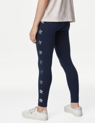 Girls' Navy Unicorn Leggings Cotton Rich Supersoft Stretch