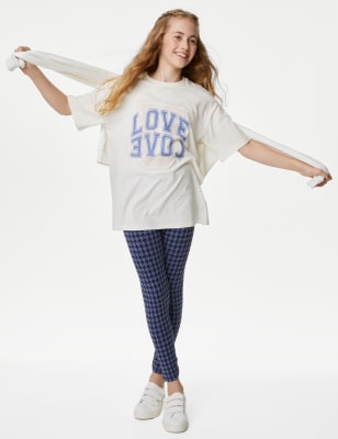 Cotton Rich Dogtooth Leggings (6-16 Yrs)