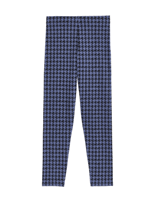 M&S Girls Cotton Rich Dogtooth Leggings (6-16 Yrs) - 6-7 Y - Blue Mix, Blue Mix