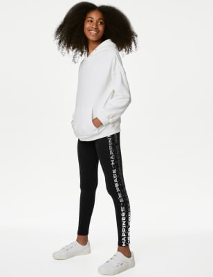 

Girls M&S Collection Cotton Rich Foil Slogan Leggings (6-16 Yrs) - Black, Black