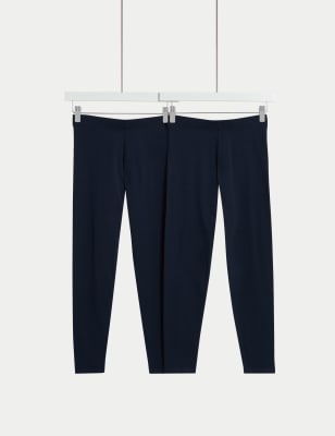 M&S Girls 2pk Cotton Rich Leggings (6-16 Yrs) - 7-8 Y - Navy, Navy