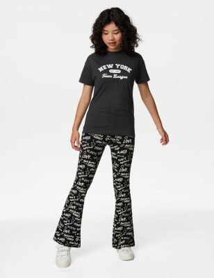 

Girls M&S Collection Cotton Rich Slogan Print Flared Leggings (6-16 Yrs) - Black Mix, Black Mix