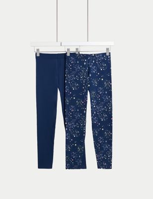 

Girls M&S Collection 2pk Cotton Rich Patterned Leggings (6-16 Yrs) - Navy, Navy