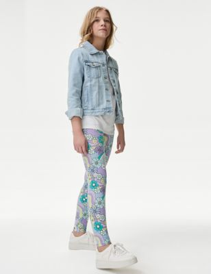Katoenrijke legging met bloemdessin (6-16 jaar) - BE