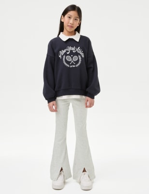 

Girls M&S Collection Cotton Rich Flared Leggings (6-16 Yrs) - Grey Marl, Grey Marl