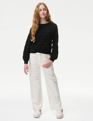 M&S Girls Straight Fit Denim Jeans (6-16 Years) - 6-7 Y - Ecru, Ecru