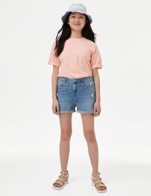 M&S Girl's Denim Shorts (6-16 Yrs) - 6-7 Y, Denim,Light Denim
