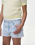 牛仔刺绣橙子图案短裤（6-16 岁）