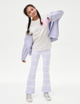 M&S Girl's Cotton Rich Flared Leggings (6-16 Yrs) - 7-8 Y - Lilac Mix, Lilac Mix,Multi,Aqua Mix