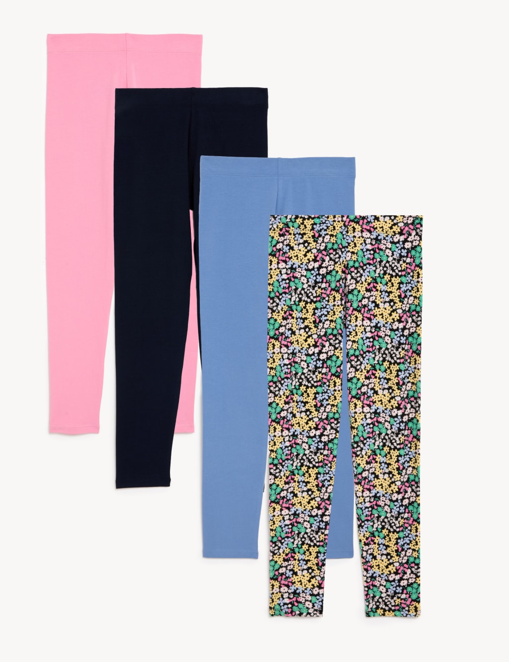4pk Cotton Rich Floral & Plain Leggings (6-16 Yrs) image 1