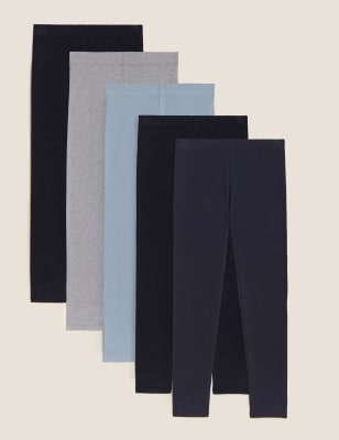 5pk Cotton Rich Leggings with Stretch (6-16 Yrs), M&S Collection