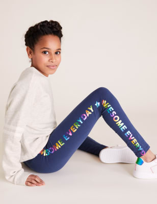 

Girls Organic Cotton Awesome Foil Leggings (6-16 Yrs) - Indigo, Indigo