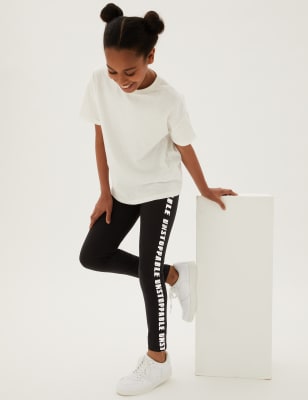 

Girls M&S Collection Cotton Rich Unstoppable Slogan Leggings (6-16 Yrs) - Black Mix, Black Mix